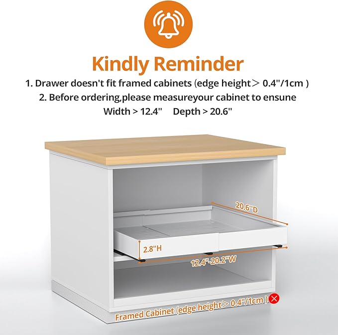 Expandable Pull Out Cabinet Organizer, 21"Deep Slide Out Drawer with Nano Adhesive, Upgrade 3 Slide Rails Roll Out Shelf for Kitchen, Pantry or Bathroom, Adjustable Width 12.4"-20.2"