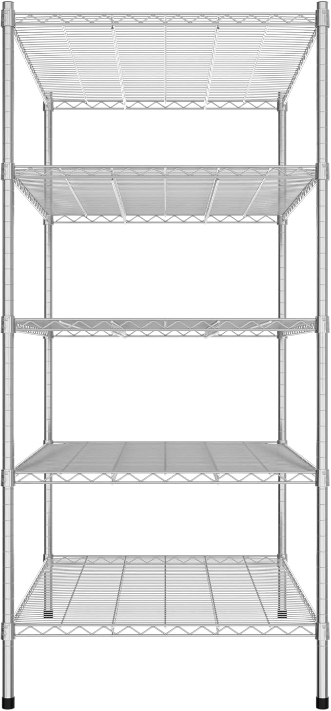 Commercial NSF Listed Chrome Stationary Wire Shelving Kit 30" x 42" x 64", with 5 Shelves Perfect for Warehouse, Walk-in Refrigerator, Freezer, Grocery Store, Restaurant, Dishroom