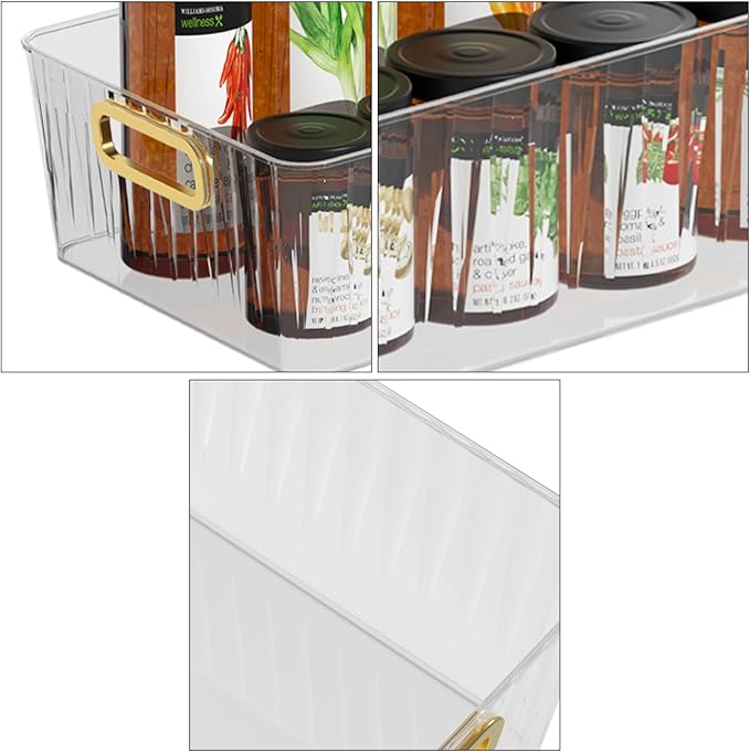 4-pack Clear Pantry Storage Bin Box, Plastic Organizer Bin for Fridge kitchen