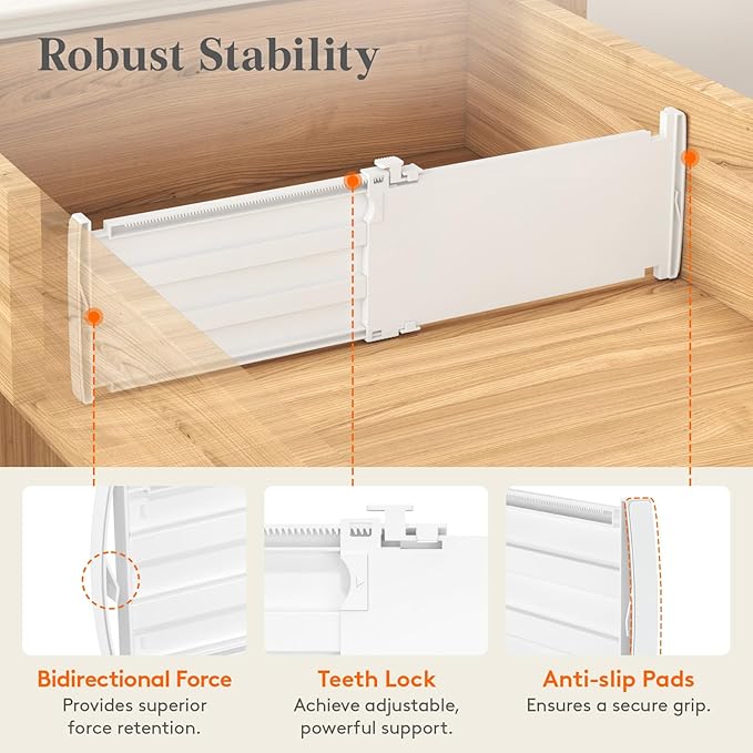 Lifewit 5" Tall 5 Pack Deep Drawer Dividers, 11.5-18.5" Expandable Drawer Divider for Clothes, White Dresser Drawer Storage Organizers, Clothing Drawers Separators for Dresser, Kitchen, Bedroom