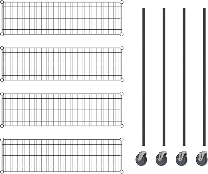 Commercial NSF Listed Black Epoxy Mobile Wire Shelving Kit 14" x 48" x 60", with 4 Shelves Perfect for Warehouse, Walk-in Refrigerator, Freezer, Grocery Store, Restaurant, Dishroom