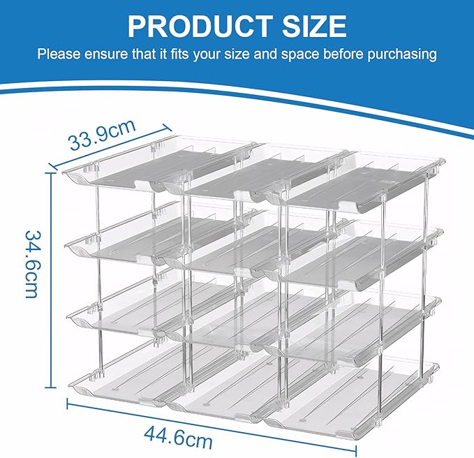 cjc Can Organizer for Pantry, Can Organizer for Fridge, Holds 48 Cans Clear Stackable, Soda Pantry Organizers and Storage Auto-Rolling & Free Combination for Countertop Kitchen Cabinet 3 Sets 4 Tiers