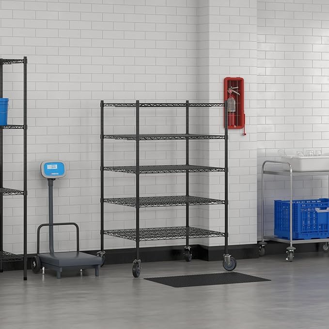 Commercial NSF Listed Black Epoxy Mobile Wire Shelving Kit 30" x 36" x 60", with 5 Shelves Perfect for Warehouse, Walk-in Refrigerator, Freezer, Grocery Store, Restaurant, Dishroom