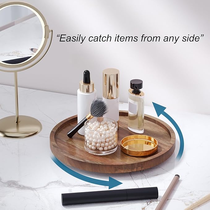Lazy Susan Organizer for Kitchen,Acacia Wood Turntable for Cabinet, Pantry, Table, Countertop, Vanity, Spice Rack（Small）