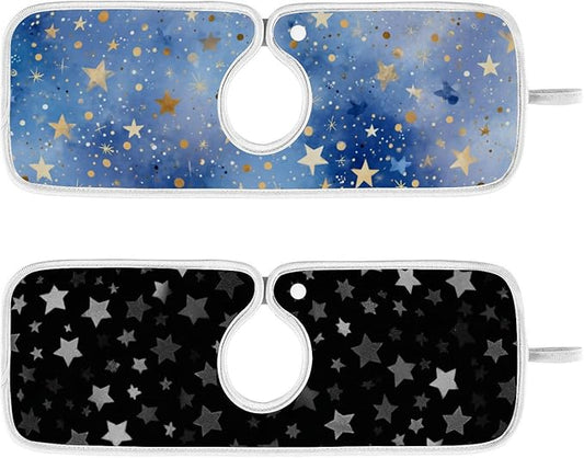2 PCS Kitchen Sink Splash Guard 14.9 Inch Faucet Mat for Kitchen Sink Bathroom Sink Faucet Absorbing Drip Drain Mat Pad Microfiber Soft Washable Black and Blue Stars