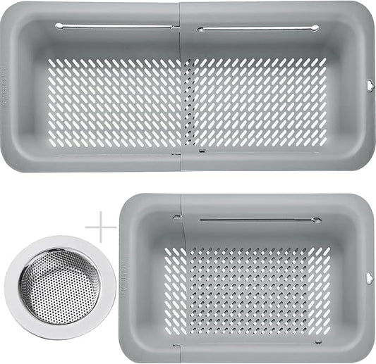LASSHSWA Collapsible Colander and Strainer for Kitchen, Over the Sink Strainer Basket for Kitchen, Fruit Pasta Food Strainer Expandable Plastic Colander (Gray)