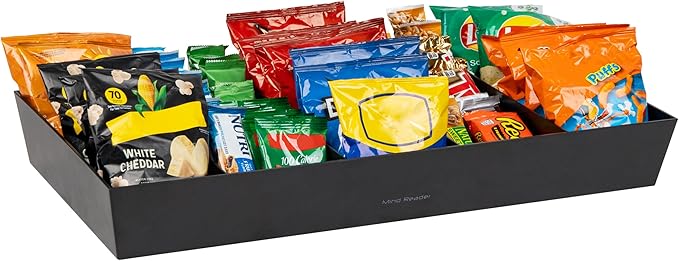 Mind Reader Snack Tray, Countertop Organizer, Snack Tray, Pantry, Breakroom, Kitchen, 24"L x 12"W x 3.25"H, Black