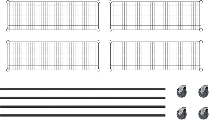 Commercial NSF Listed Black Epoxy Mobile Wire Shelving Kit 14" x 42" x 80", with 4 Shelves Perfect for Warehouse, Walk-in Refrigerator, Freezer, Grocery Store, Restaurant, Dishroom