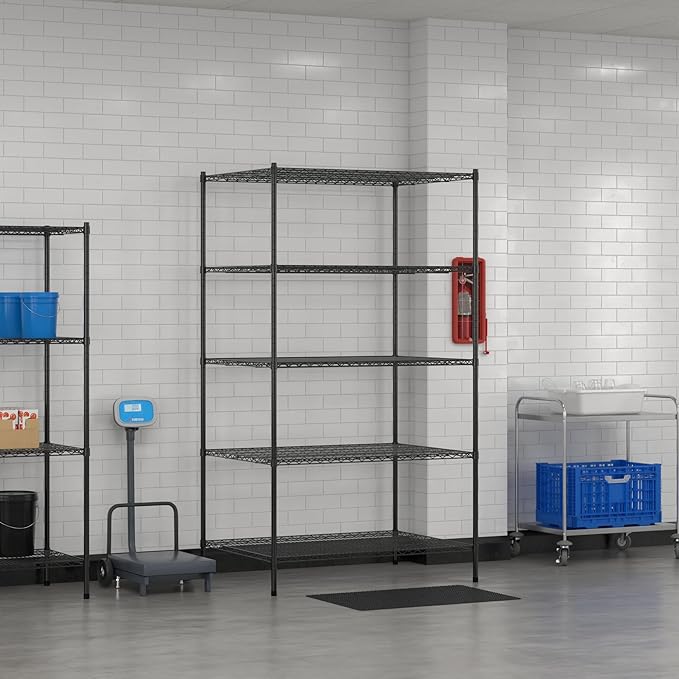 Commercial NSF Listed Black Epoxy Stationary Wire Shelving Kit 36" x 48" x 86", with 5 Shelves Perfect for Warehouse, Walk-in Refrigerator, Freezer, Grocery Store, Restaurant, Dishroom