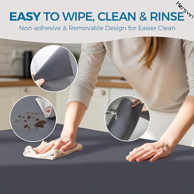 Hersvin Shelf Liners 24 in x 20 ft EVA Drawer Mats, Non-Adhesive Cupboard Pad, Kitchen Cabinet Lining Fridge Cushion (Gray Stripe, 61x610cm)
