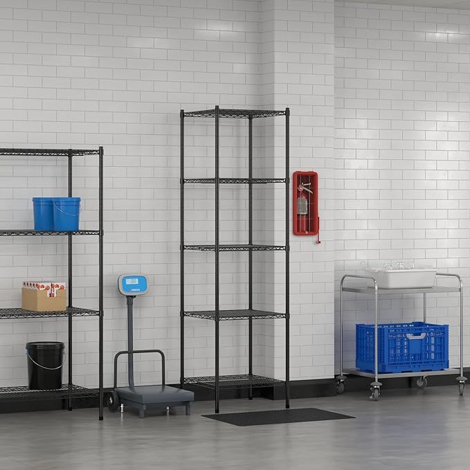 Commercial NSF Listed Black Epoxy Stationary Wire Shelving Kit 24" x 24" x 86", with 5 Shelves Perfect for Warehouse, Walk-in Refrigerator, Freezer, Grocery Store, Restaurant, Dishroom