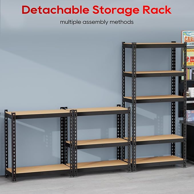 Storage Shelves 5 Tier Garage Shelving Heavy Duty Storage Rack, Adjustable Metal Shelving Unit, Garage Shelves for Basement Warehouse Pantry, 1655LBS, 60" H x 27.6" W x 11.8" D, Black