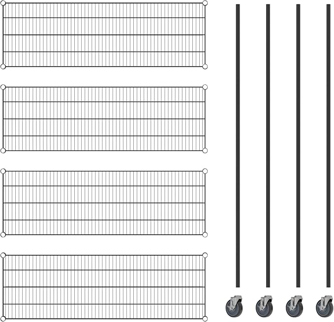 Commercial NSF Listed Black Epoxy Mobile Wire Shelving Kit 18" x 54" x 80", with 4 Shelves Perfect for Warehouse, Walk-in Refrigerator, Freezer, Grocery Store, Restaurant, Dishroom