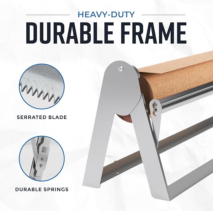 Bryco Goods - 36 Inches All Paper Roll Dispenser and Cutter Made of Heavy-Duty Steel Frame & Sharp Blade. Holds, Dispenses & Cuts. Wall Mountable & Non-Slip Tabletop. Up to 1000ft Rolls