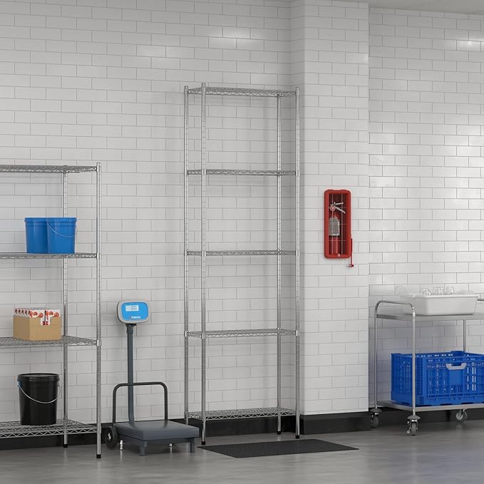Commercial NSF Listed Chrome Stationary Wire Shelving Kit 12" x 30" x 96", with 5 Shelves Perfect for Warehouse, Walk-in Refrigerator, Freezer, Grocery Store, Restaurant, Dishroom