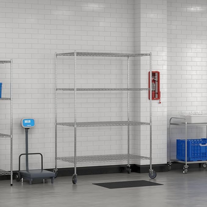 Commercial NSF Listed Chrome Mobile Wire Shelving Kit 30" x 54" x 80", with 4 Shelves Perfect for Warehouse, Walk-in Refrigerator, Freezer, Grocery Store, Restaurant, Dishroom