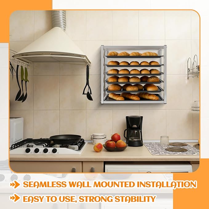 Zonon 28" x 18" x 21" Wall Mounted Sheet Bun Pan Rack, Aluminum Bun Pan Rack Holds 6 Full-size Sheet Pans for Bakeries and Catering Kitchens