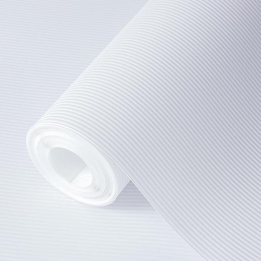 Hersvin Shelf Liners 14 in x 20 ft EVA Drawer Mats, Non-Adhesive Cupboard Protector, Kitchen Cabinet Lining Fridge Liner (White Stripe, 35.6x610cm)