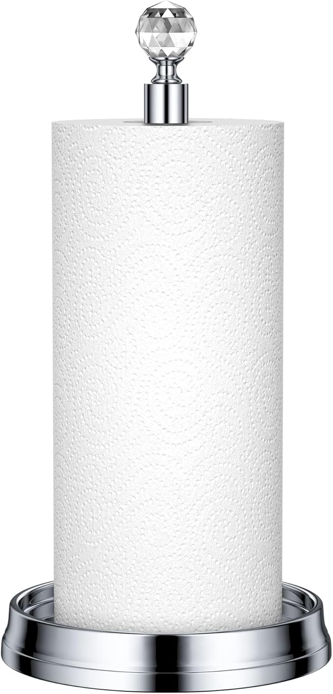 Crystal Ball Paper Towel Holder - Steel Stand for Countertops & Tables, Fits Standard & Jumbo Rolls, Polished Chrome