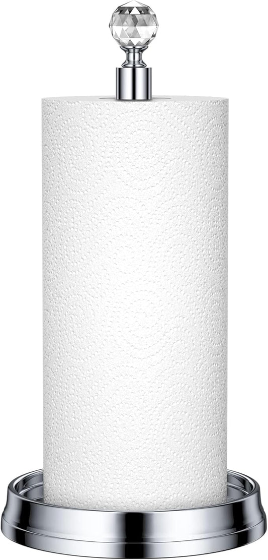 Crystal Ball Paper Towel Holder - Steel Stand for Countertops & Tables, Fits Standard & Jumbo Rolls, Polished Chrome