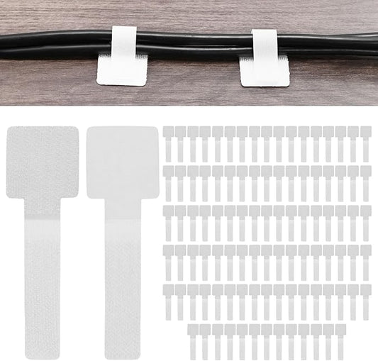 M METERXITY 100-Pack Hook and Loop Cable Ties, 3.5 x 1.1 Inch Adjustable Self-Adhesive Cord Organizer for Desk/Home/Wall/Office Essentials, Cable Management Under Desk [White]