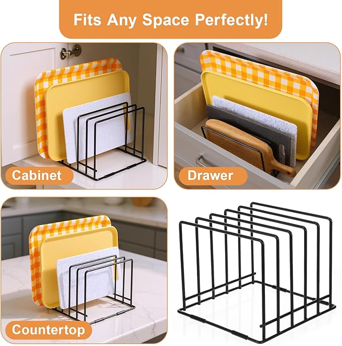 2-Pack Steel Cutting Board Organizer, Bakeware Organizer Rack, 5-Slot Baking Sheet Organizer Rack for Kitchen Storage, for Cutting Boards, Cookie Sheets, and Baking Pans, 8.7" x 7.4" x 6.3"