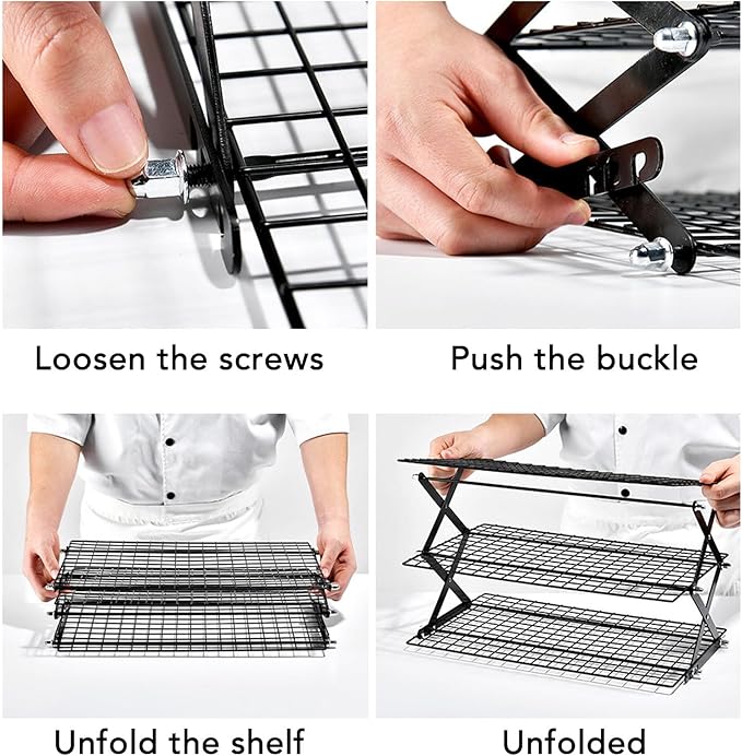 Foldable Countertop Storage Rack, Multi Tires Stainless Steel Space Saving Shelf Collapsible Stackable Organizer with Mesh Design for Drying Food Seasoning (3 Layer)