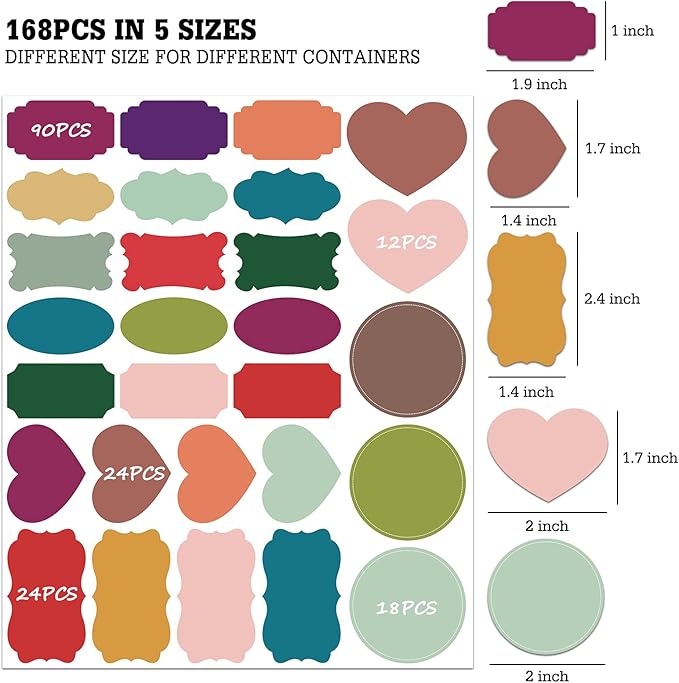 Nardo Visgo Colored Chalkboard Labels: 168 Premium Stickers + 2 Chalk Markers-Waterproof Removable Reusable Chalkboard Stickers,Perfect for Decorating Your Mason Jars Pantries Crafts and Offices