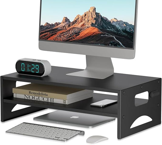 Pholiten Monitor Stand Riser, Desktop Stand, Computer Stand, Ergonomic Design, Two-Level Design, Desktop Organization, Keyboard Smartphone Storage, Printer Stand, Display Stand, 16.5 x 9.3 x 5.6