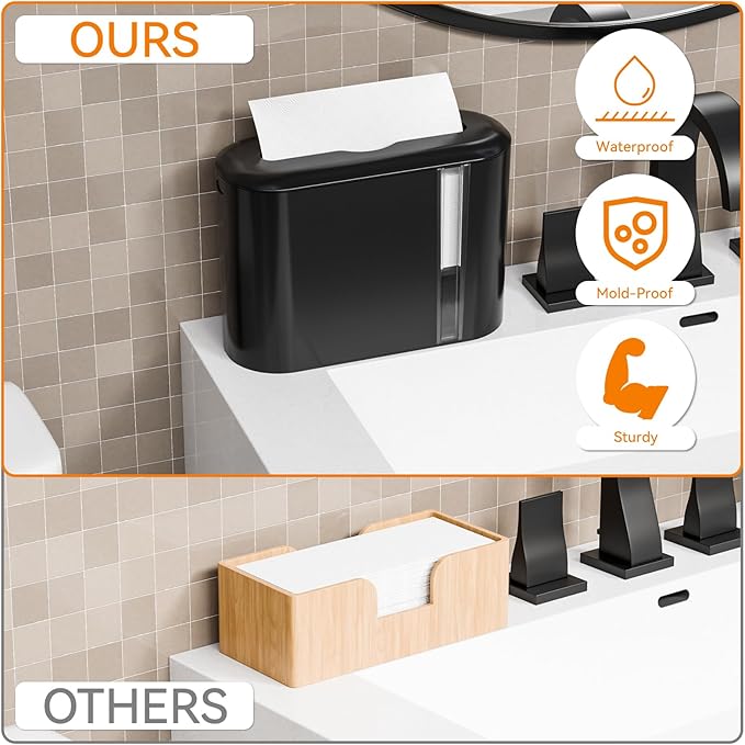 Yieach Touchless Paper Towel Dispenser for Countertop,Home,Bathroom and Kitchen,Black Commercial Multifold Paper Towel Dispenser for Z-fold,Folded,Trifold,Napkin,C fold,Tri Fold Hand Towels Holder