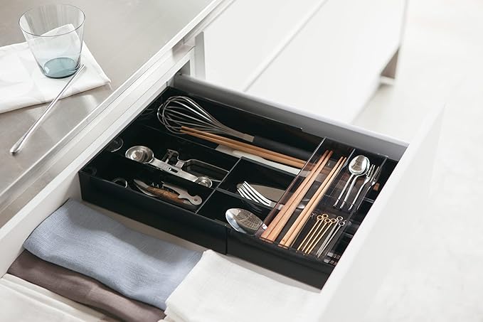 YAMAZAKI Home Tower Expandable Cutlery Drawer Organizer - Kitchen Silverware Utensil Storage Tray - Abs Plastic