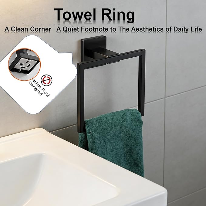 Bathroom Hardware Set 10 Piece Matte Black Bathroom Accessories Set SUS304 Towel Bar Set Includes 2 Towel Bar 24 Inch+2 Towel Holder+2 Toilet Paper Holder+4 Towel Hooks (10, Matte Black)