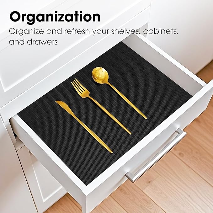 ALIUNI Drawer and Shelf Liner, Non-Slip Kitchen Cabinet Liners Non-Adhesive Thick Strong Grip Waterproof Washable Mats Protect Dresser Shelves Cupboard Bathroom Cabinets, Black, 24 in X 30 FT