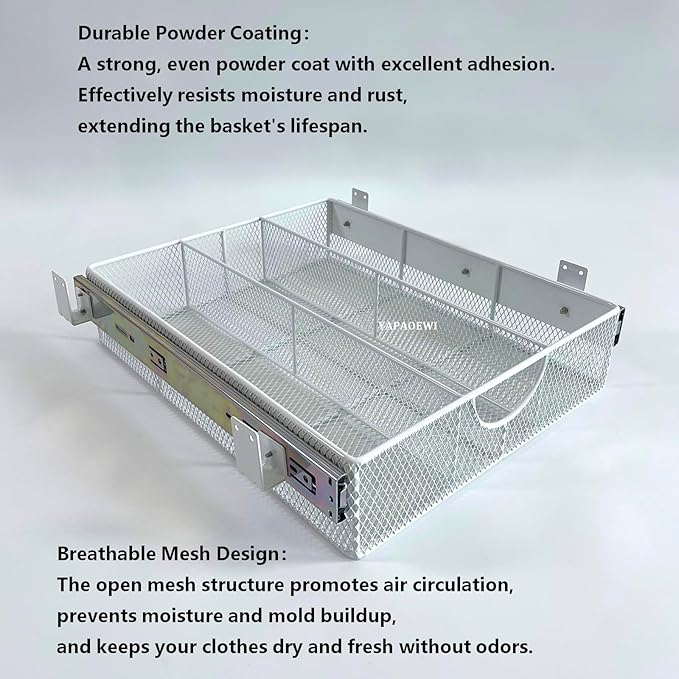 Pull Out Closet Drawer for Clothes | Sliding Wire Basket for Wardrobe Cabinets | Roll Out Storage Organizer | Side Mounting | for Home, Kitchen,Pantry