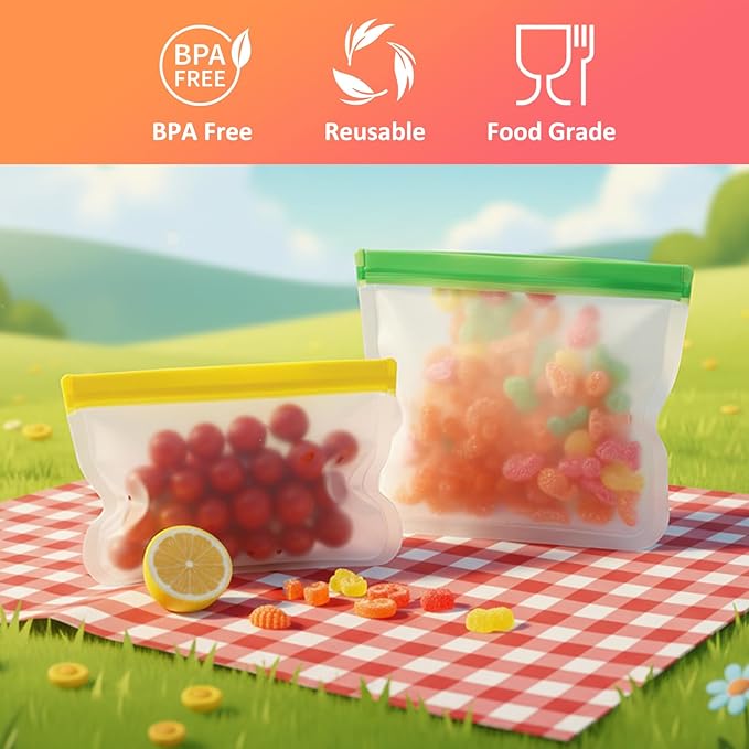 24 Pack Reusable PEVA Food Storage Bags Gallon Freezer Bags, Leak-proof Ziplock Bags for Meal Prep, Travel, Reusable Sandwich Bags for Home Organiz- 6 Gallon 6 Large 6 Quart 3 Sandwich 3 Snack Bags
