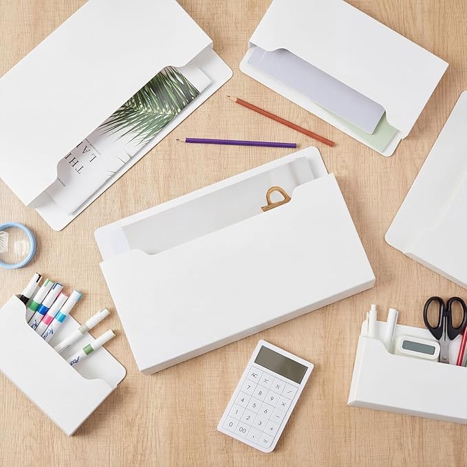 Fuutreo 6 Pcs Magnetic Wall File Organizer Magnetic Wall File Holder Refrigerator Magazine Holder for Mail Letters Paper(White,12.6x9.5, 9x7, 6.6x4.8 Inch)