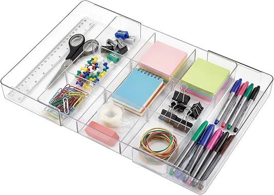 1 Pcs Expandable Acrylic Drawer Organizers 9 Square Grid Adjustable Clear Drawer Dividers Organizer for Desk, Makeup, Jewelry, Office, Kitchen Supplies (Small)