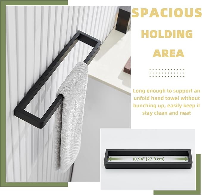 APLusee Matte Black Towel Bar, 304 Stainless Steel Towel Rack, Wall Mounted