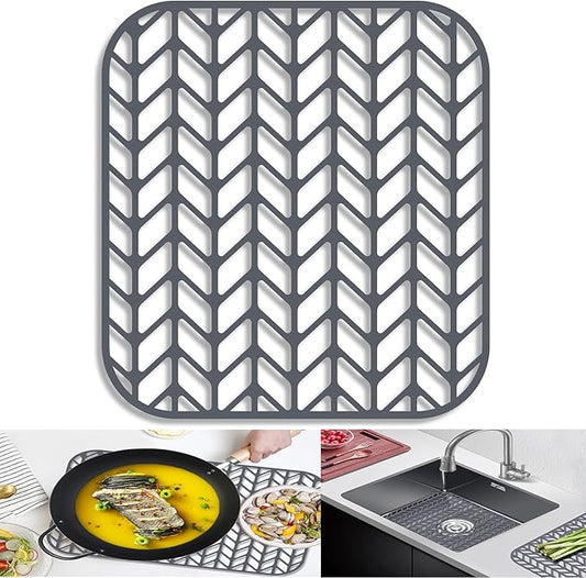 AWOKE Sink Protectors for Kitchen Sink - 12.25" x 11.5" Sink Mat - Heat-resistant Easy-clean Silicone Sink Mat - for Protection of Stainless Steel Sink (Grey)