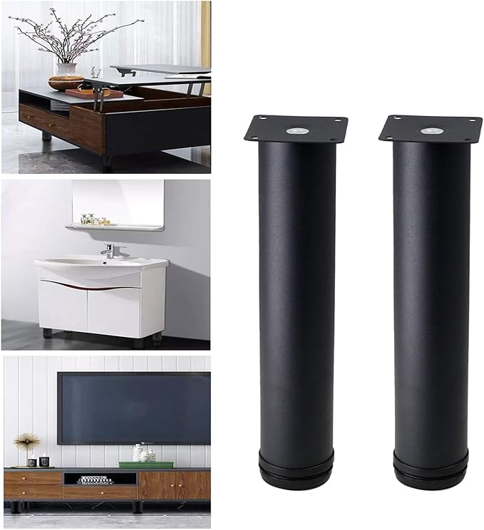 Set of 4 Stainless Steel Furniture Legs 10 Inch, Adjustable Round Cabinet Legs 2" Dia Kitchen Feet, Metal Replacement Legs for Cabinet Sofa Couch Shelves Table (Black)