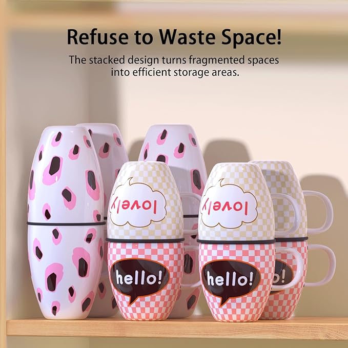 Mug Stacker & Storage Organizer – Expandable, Stackable Cup Holder for Kitchen Cabinet or Pantry – Space-Saving Solution for Tea Cups & Coffee Mugs (6Pcs Black)