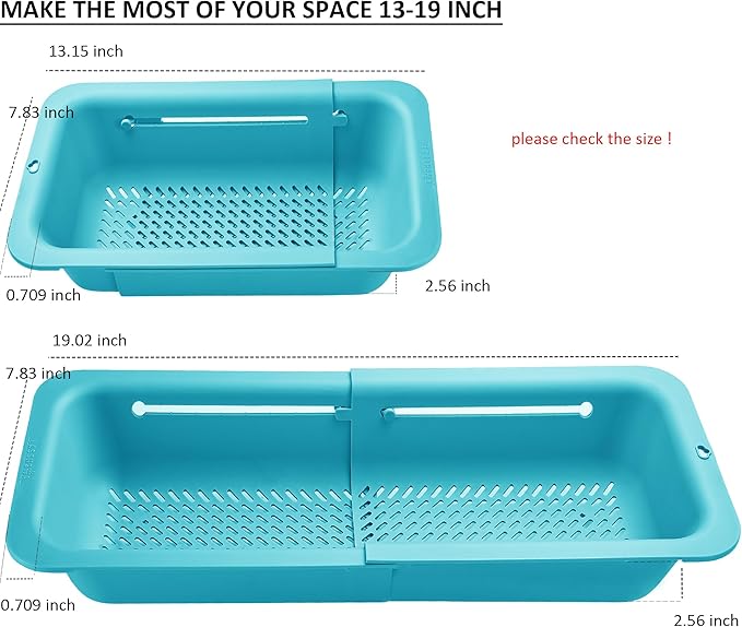 LASSHSWA Collapsible Colander and Strainer for Kitchen, Over the Sink Strainer Basket for Kitchen, Fruit Pasta Food Strainer Expandable Plastic Colander (Blue)
