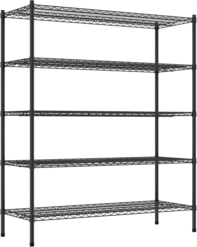 Commercial NSF Listed Black Epoxy Stationary Wire Shelving Kit 21" x 54" x 64", with 5 Shelves Perfect for Warehouse, Walk-in Refrigerator, Freezer, Grocery Store, Restaurant, Dishroom