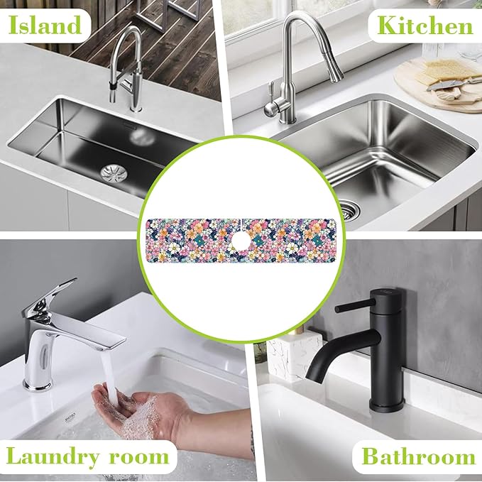 Sink Faucet Absorbing Mat Cute Flowers Sink Splash Guard Drying Mat for Kitchen Bathroom Faucet Sinkmat 23.5"X5.5"