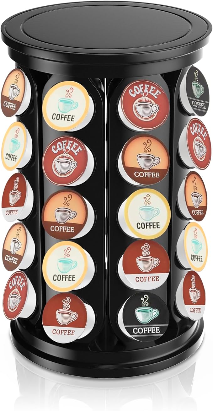 K Cup Holder, Coffee Pod Carousel Organizer K Cup Stand, Compatible with 40 Keurig K-Cup Pods, Large Compacity Coffee Capsule Holder, Home or Office Kitchen Counter Organize(Black)
