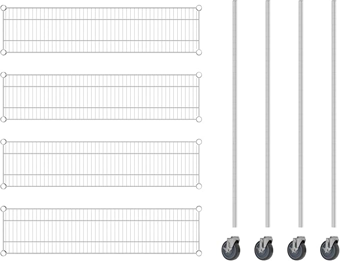 Commercial NSF Listed Chrome Mobile Wire Shelving Kit 12" x 48" x 60", with 4 Shelves Perfect for Warehouse, Walk-in Refrigerator, Freezer, Grocery Store, Restaurant, Dishroom
