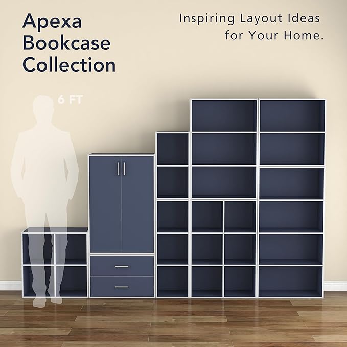 Homes: Inside + Out Apexa 4-Tier Cube Storage Organizer Shelves, Stackable Wood Bookcase Fits Cubby Bins for Organization, Dorm Teen Room Decor & Home Office, Steel Blue