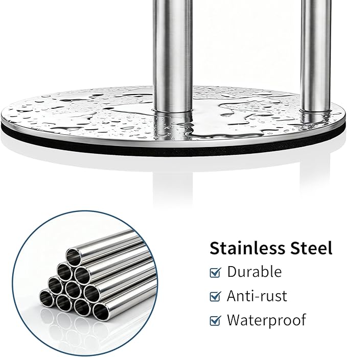 Stainless Steel Paper Towel Holder Stand for Kitchen Countertop and Bathroom, Upright Kitchen Paper Towel Holder for Large and Standard Rolls(Silver)