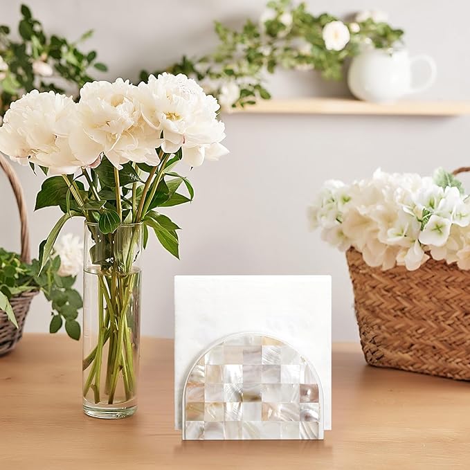 Mosaic Mother of Pearl Inlay Napkin Holder Modern Napkin Holder for Bedroom Bathroom or Office Table and Countertop Decoration