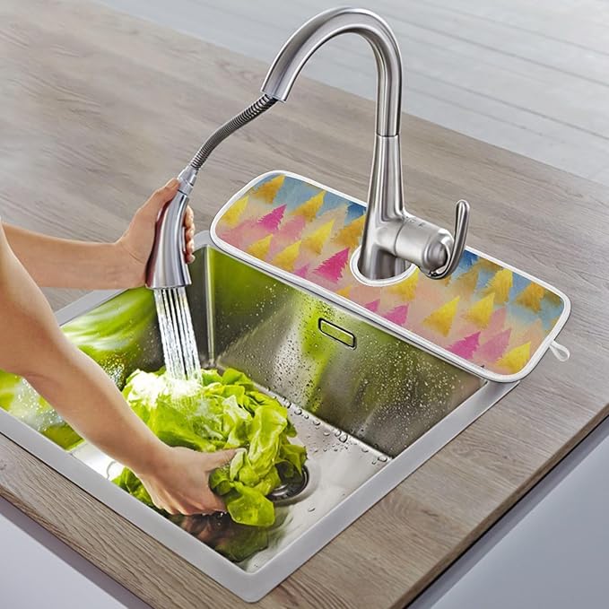 2 PCS Kitchen Sink Splash Guard 23.6 Inch Faucet Mat for Kitchen Sink Bathroom Sink Faucet Absorbing Drip Drain Mat Pad Microfiber Soft Washable Christmas Winter Trees